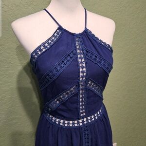 Womens Navy Blue Leads to You Crochet Lace Sleeveless Mini Dress Size Small